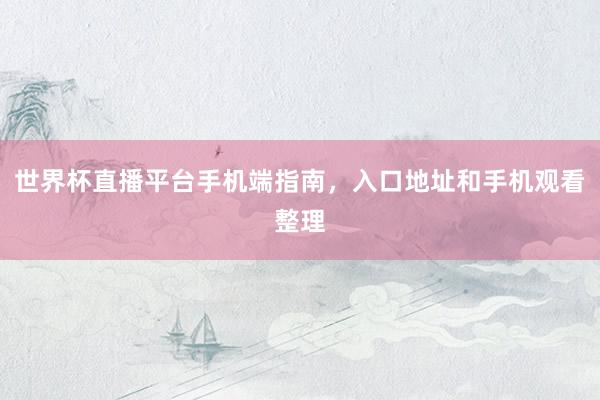 世界杯直播平台手机端指南，入口地址和手机观看整理