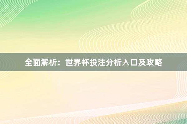 全面解析：世界杯投注分析入口及攻略